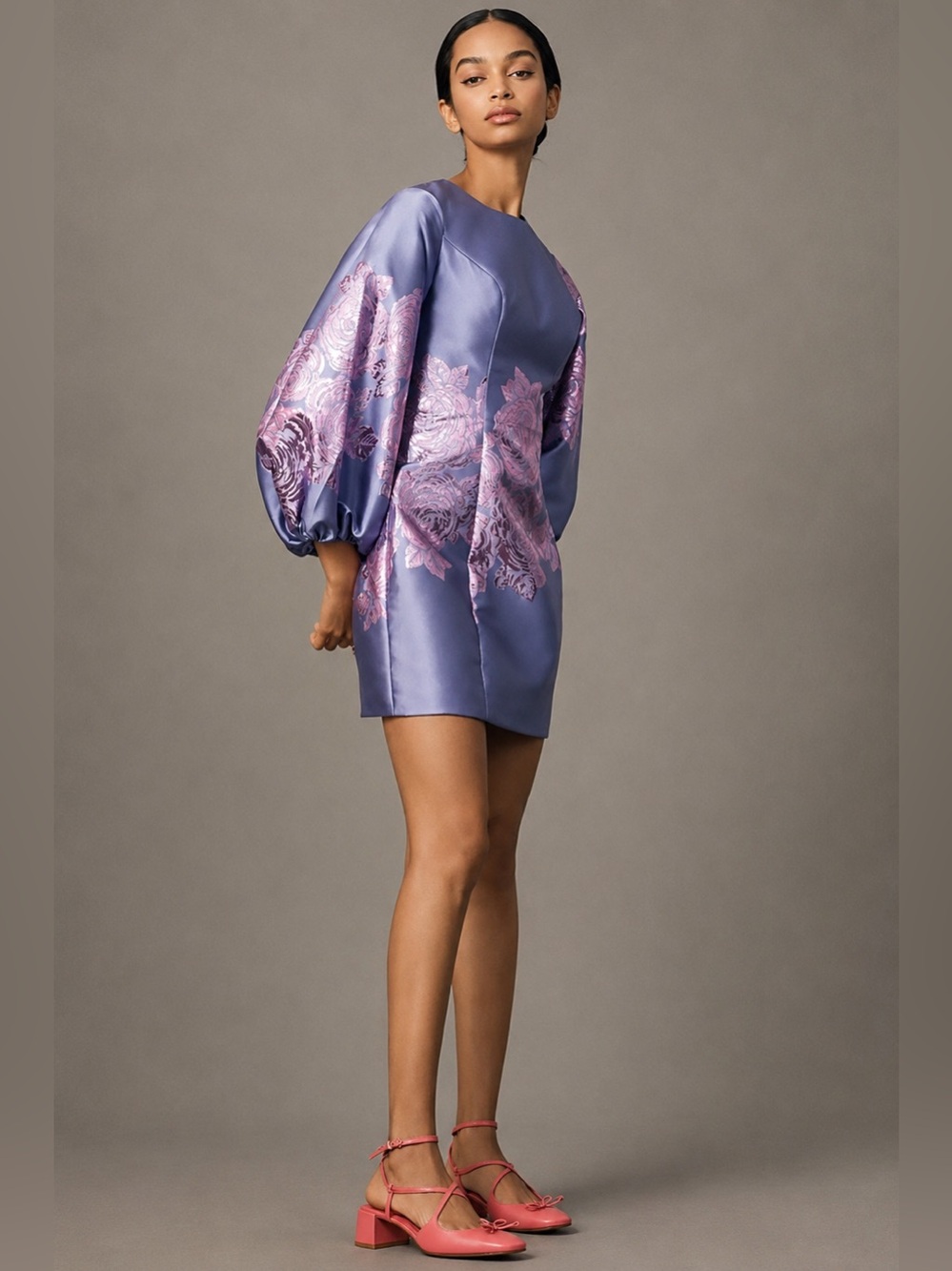 Mac Duggal Floral Print Balloon Sleeve Dress size 4 - Picture 8 of 9